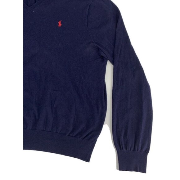 Men's Polo by Ralph Lauren Long Sleeve V-Neck Sweater Blue XL 100% Pima Cotton - Picture 3 of 9